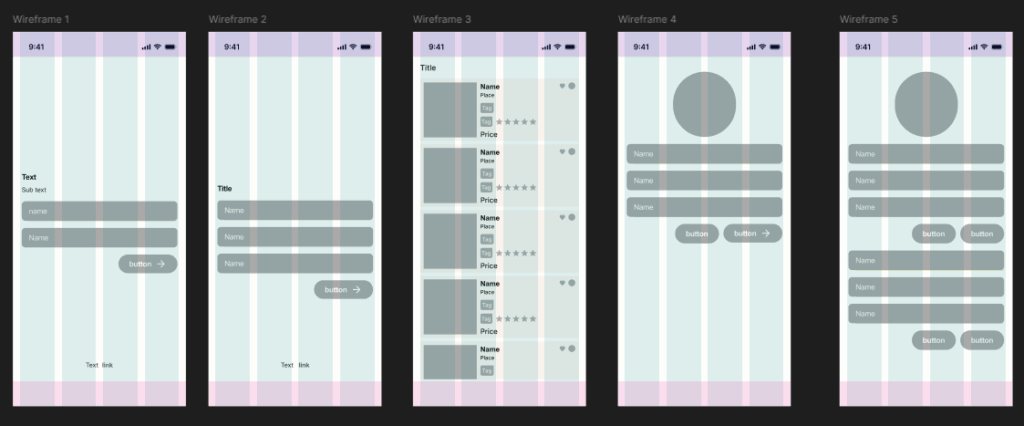 Wireframes of the main screen for salon booking app